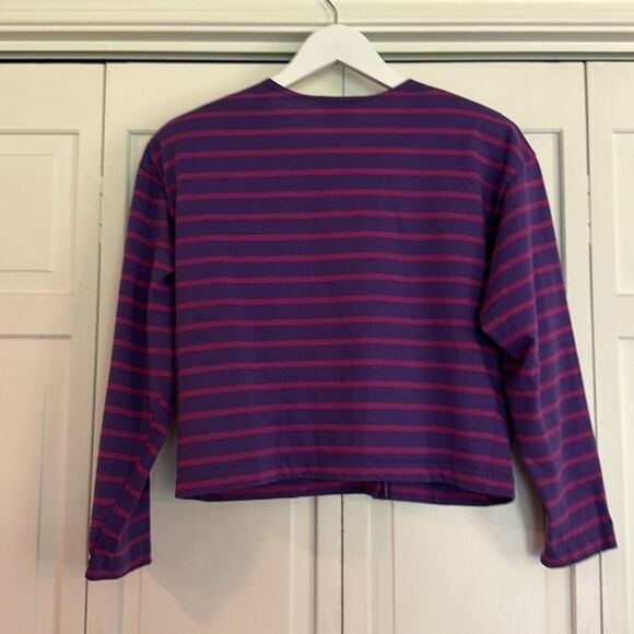 L.L. Bean Vintage striped cropped button front blouse M - Picture 7 of 8